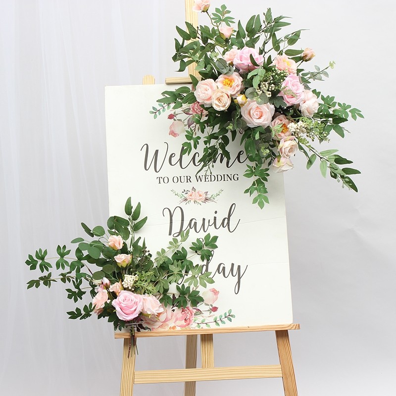 婚庆迎宾牌水牌花订婚指示牌花艺仿真绢花派对4S店展厅道具摆件