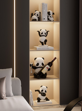 熊猫吊脚摆件创意客厅背景墙电视柜旁落地摆设卧室床头柜灯装饰品