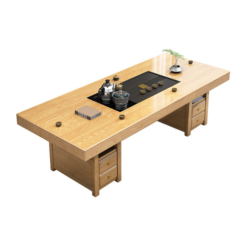 实木大板茶桌椅组合一桌五椅新中式办公室泡茶台家用茶台套装一体