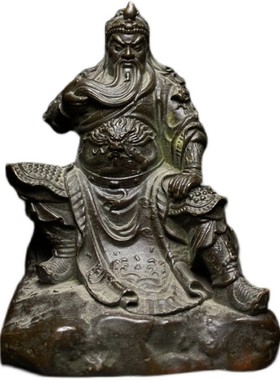 古玩杂项黄铜关羽桌面小摆件关二爷义气摆件关羽站像桌面茶宠摆件