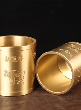 铜五牛图笔筒摆件 铜笔筒摆件 实心铜笔筒摆件