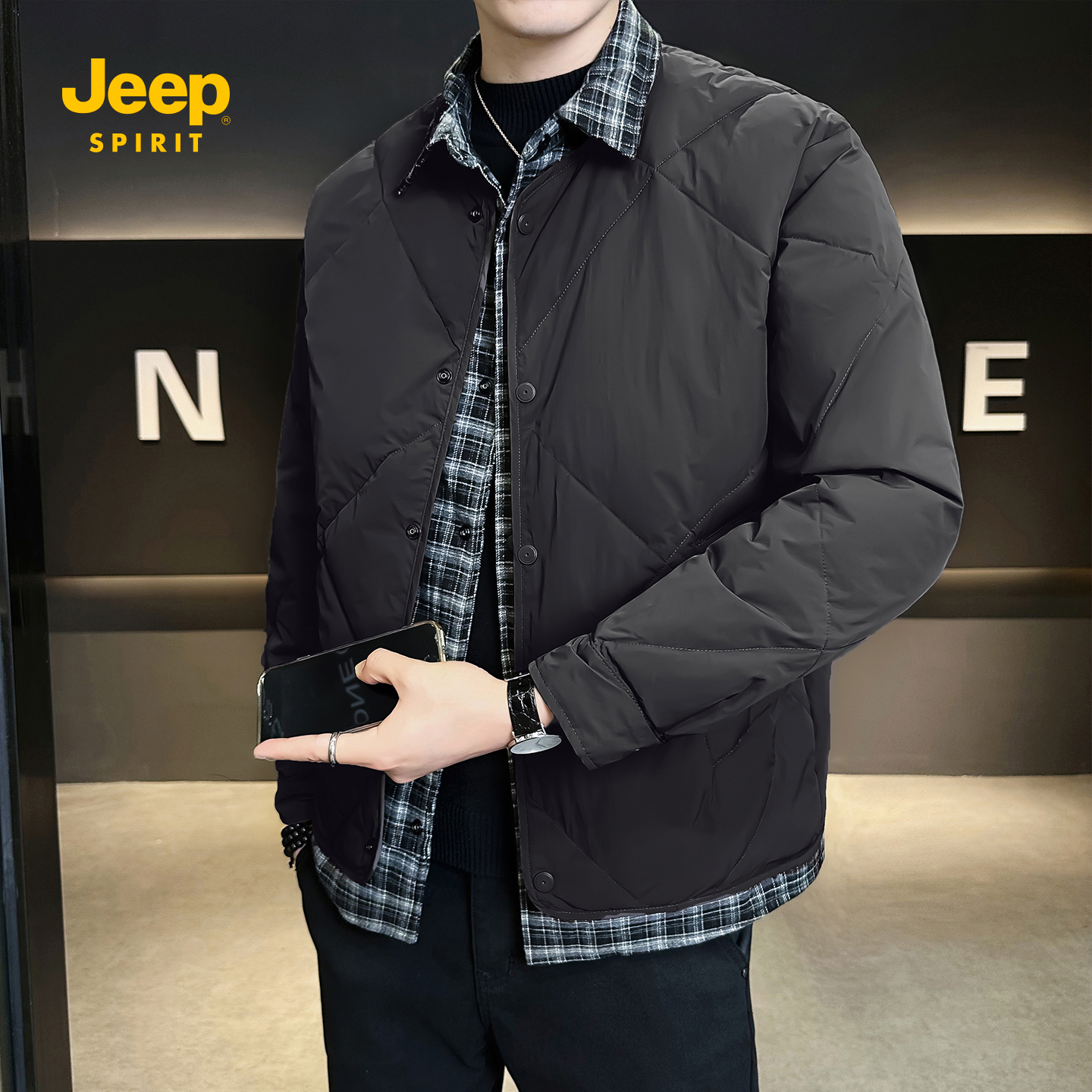 JEEPSPIRIT冬季假两件羽绒服男