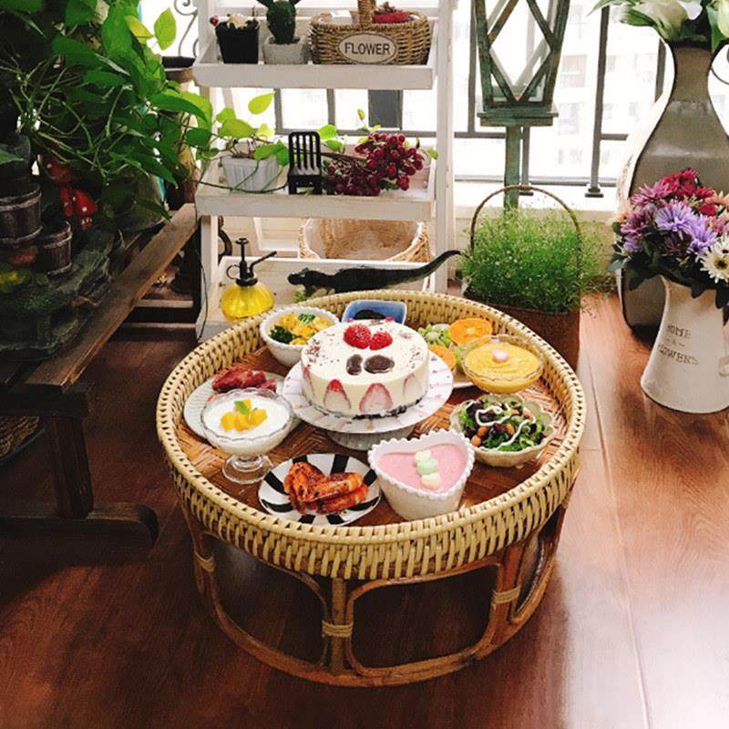 泰国藤编飘窗茶几家用客厅阳台矮桌茶台榻榻米小桌子ins 野餐圆桌,住宅家具,阳台桌,淘宝优惠券,粉丝福利购,淘宝优惠卷