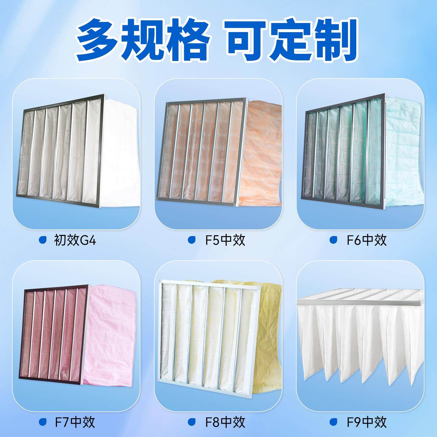 中效袋式过滤器g4初效板式过滤器中效f5f6f7f8空气过滤网工业用