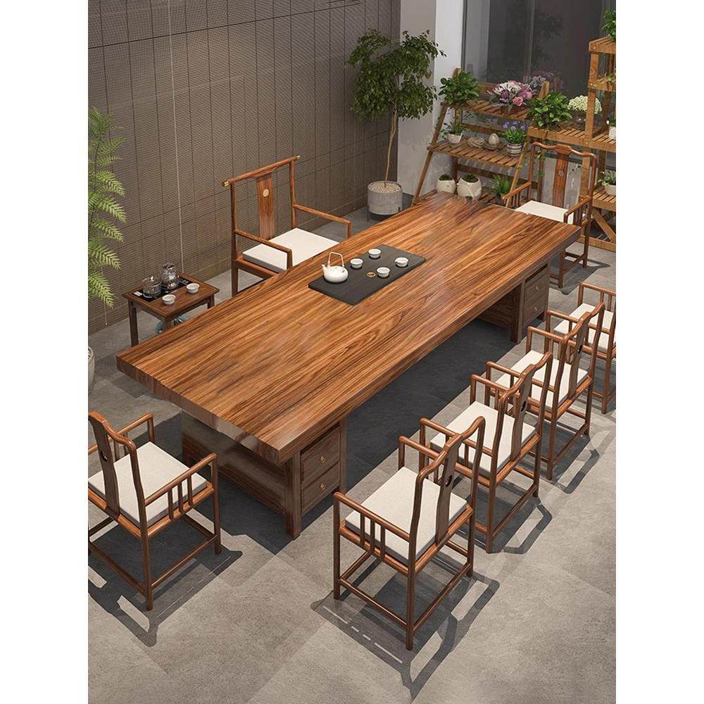 黑金木大板茶几、椅子组合一桌五椅新型中式大板家庭办公洽谈接待,住宅家具,茶几,淘宝优惠券,粉丝福利购,淘宝优惠卷