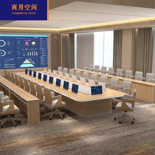 大型无纸化会议桌长桌简约时尚现代超薄液晶升降器升降屏会议桌