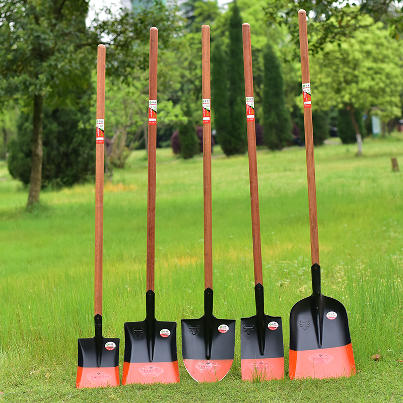 农用锰钢大号特大铁锹方头钢锹全钢尖头加厚铁铲平口挖树铲子木柄