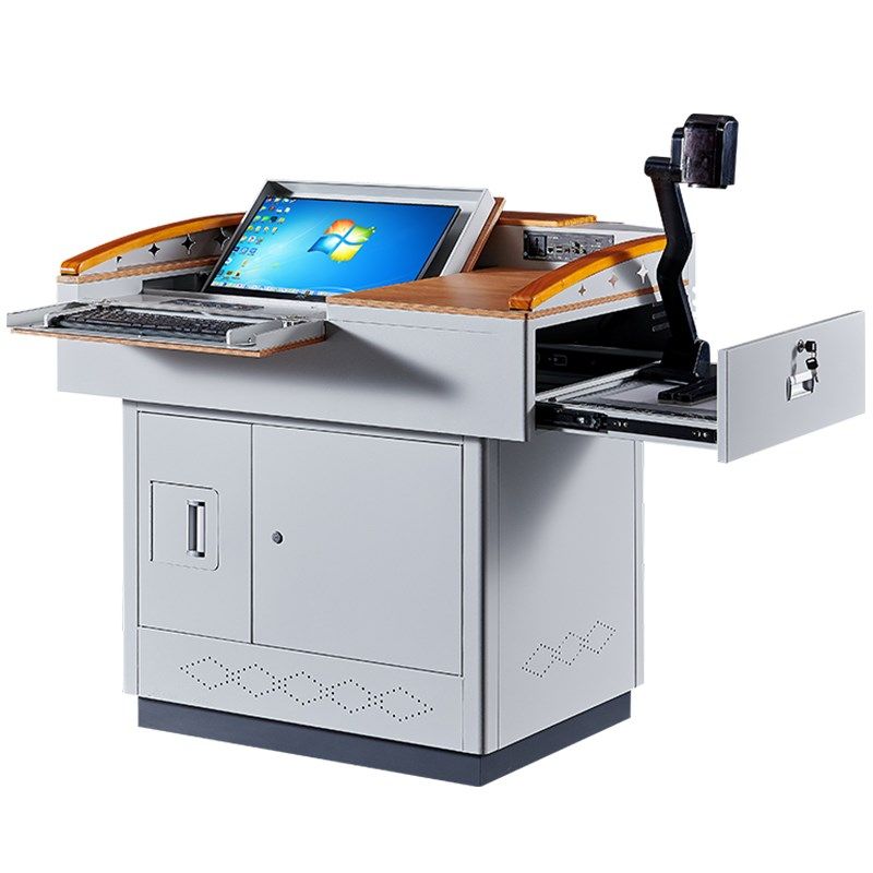 新款多媒体讲台钢制演讲台电教教学多功能学校老师教师讲台桌讲桌