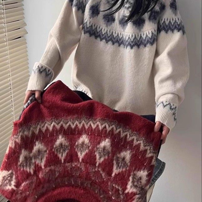 圣诞红色费尔岛毛衣男女潮牌情侣装针织衫秋冬季复古懒惰风毛线衣,女装/女士精品,毛衣,淘宝优惠券,粉丝福利购,淘宝优惠卷