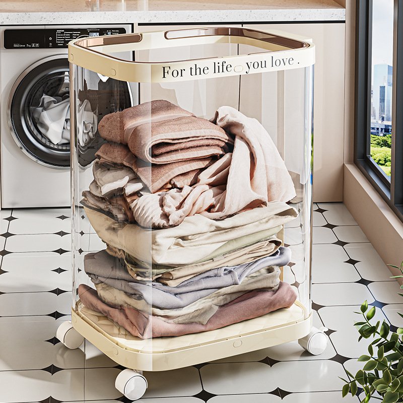 家用可折叠脏衣篮浴室塑料洗衣篮带滑轮置物架可移动收纳筐脏衣篓