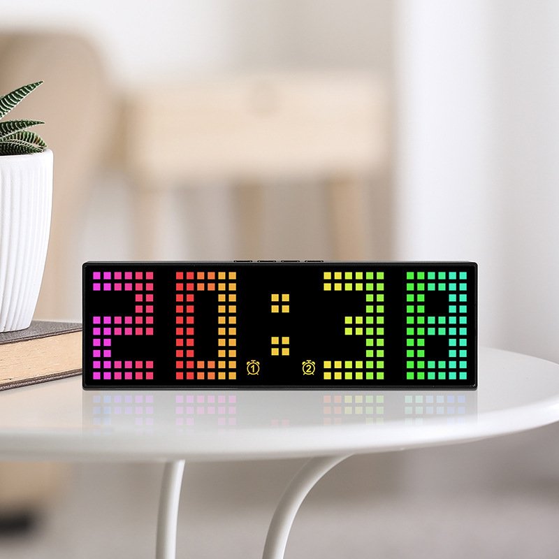 创意RGB时钟新款闹钟座挂两用钟表简约数字时钟LED炫彩钟2210