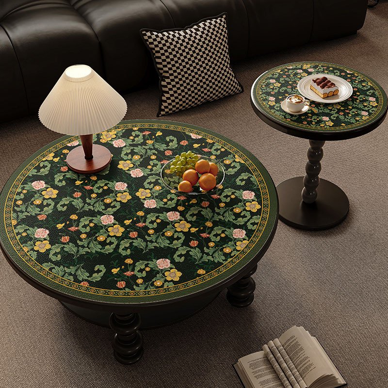 小茶几圆桌桌布美式高级感轻奢防水防油氛围感免洗皮革圆形桌垫