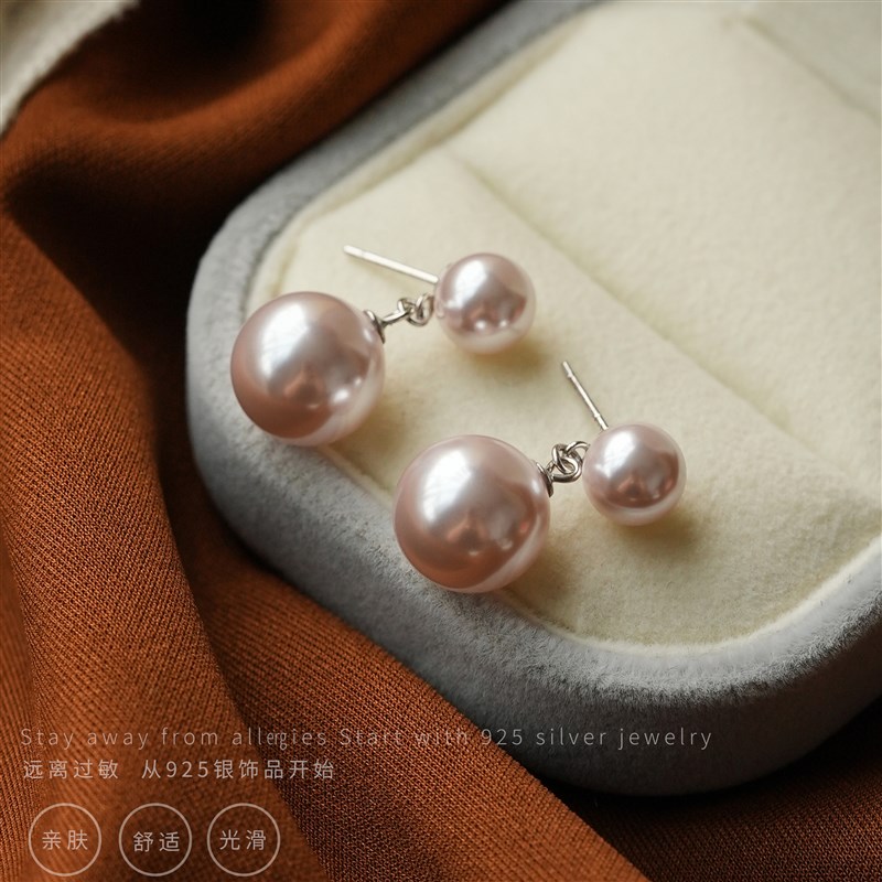 曼塔玫瑰紫双k珠耳钉女气质典雅温柔耳饰轻奢经典