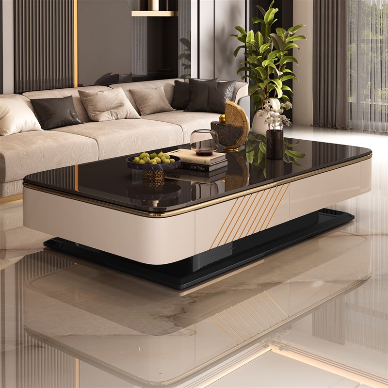 钢化玻璃茶几客厅家用2025新款小户型现代简约微晶U石实木茶桌双
