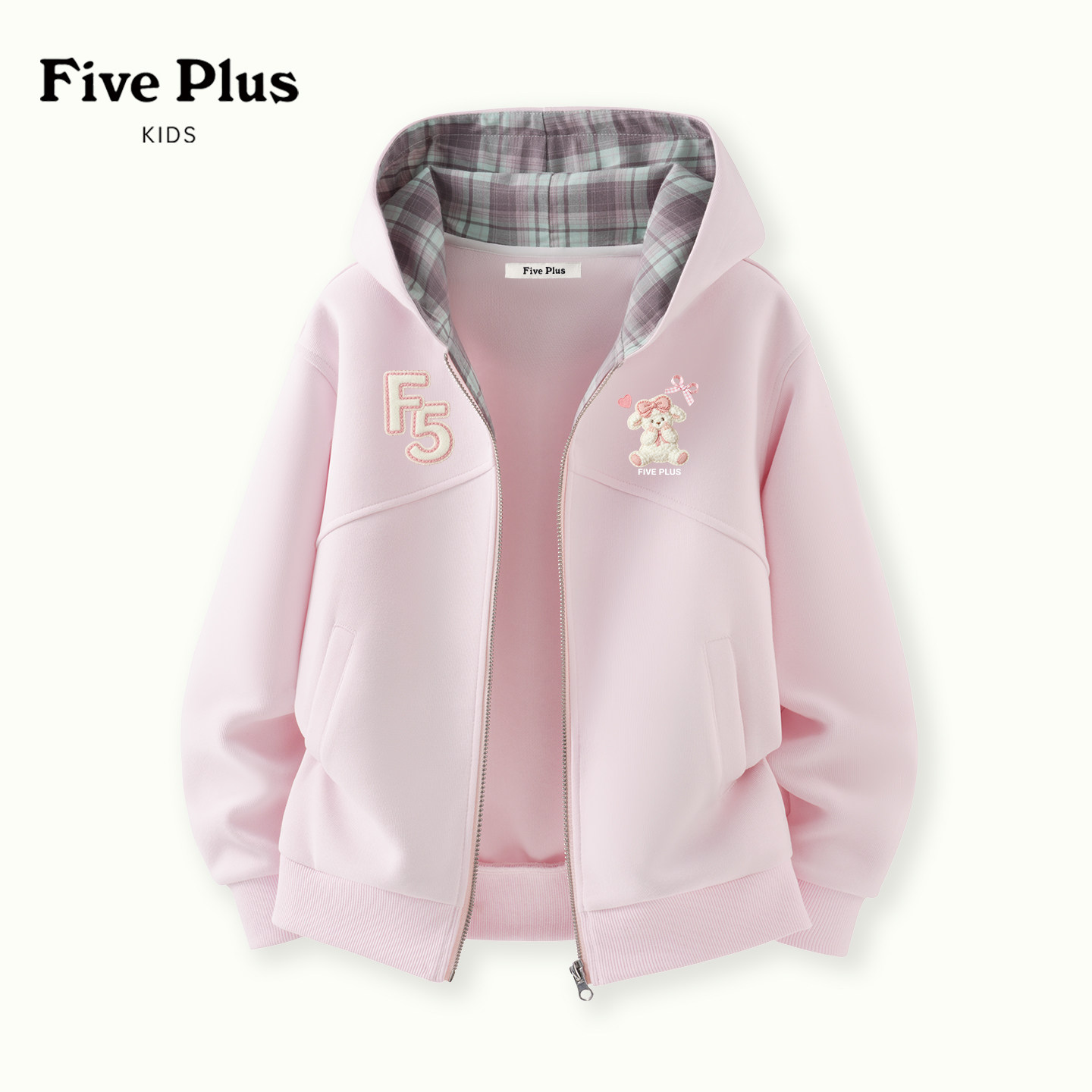 Five Plus女童外套秋季2026新款童装小女孩粉色上衣儿童格子衣服
