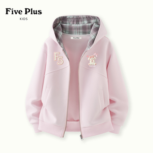 Five Plus女童外套秋季2026新款童装小女孩粉色上衣儿童格子衣服