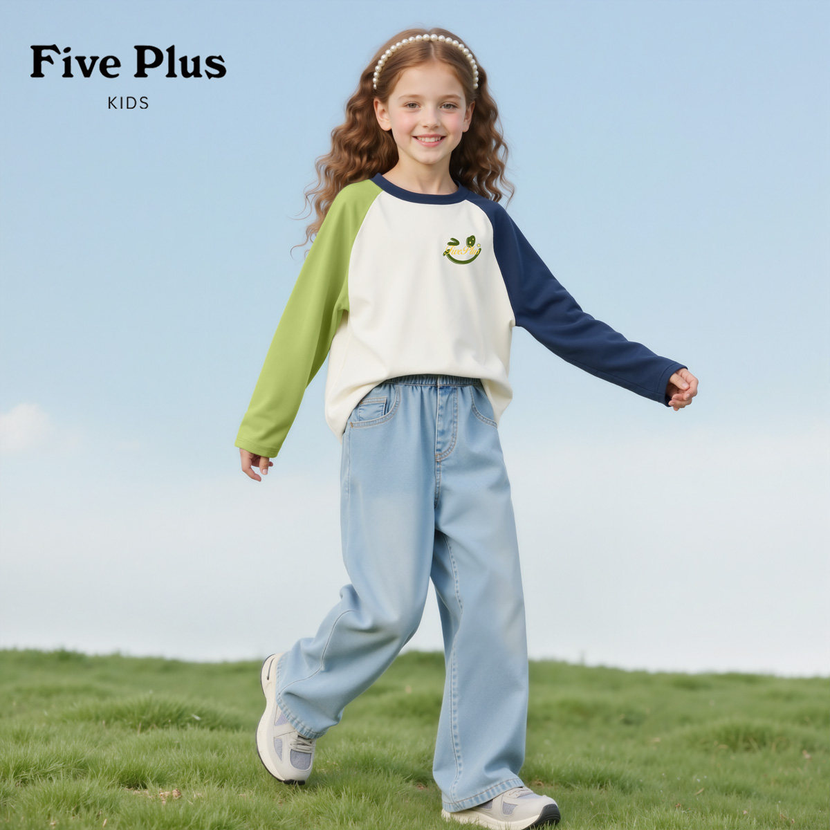 FIVE PLUS儿童长袖t恤女2026新款秋季女孩上衣秋装时髦女童打底衫