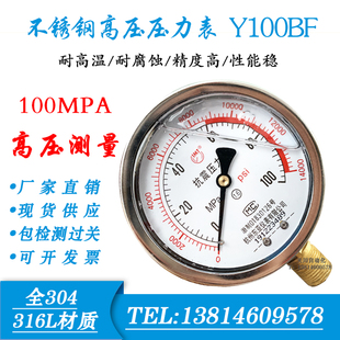 耐震压力表YN100 抗震表 100mpa 14000psi 高压压力表 杭州东亚
