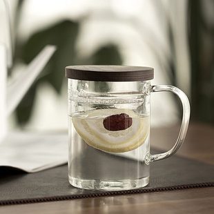 一条透明耐热玻璃杯家用办公室泡茶杯带盖带把花茶绿茶过滤杯水杯