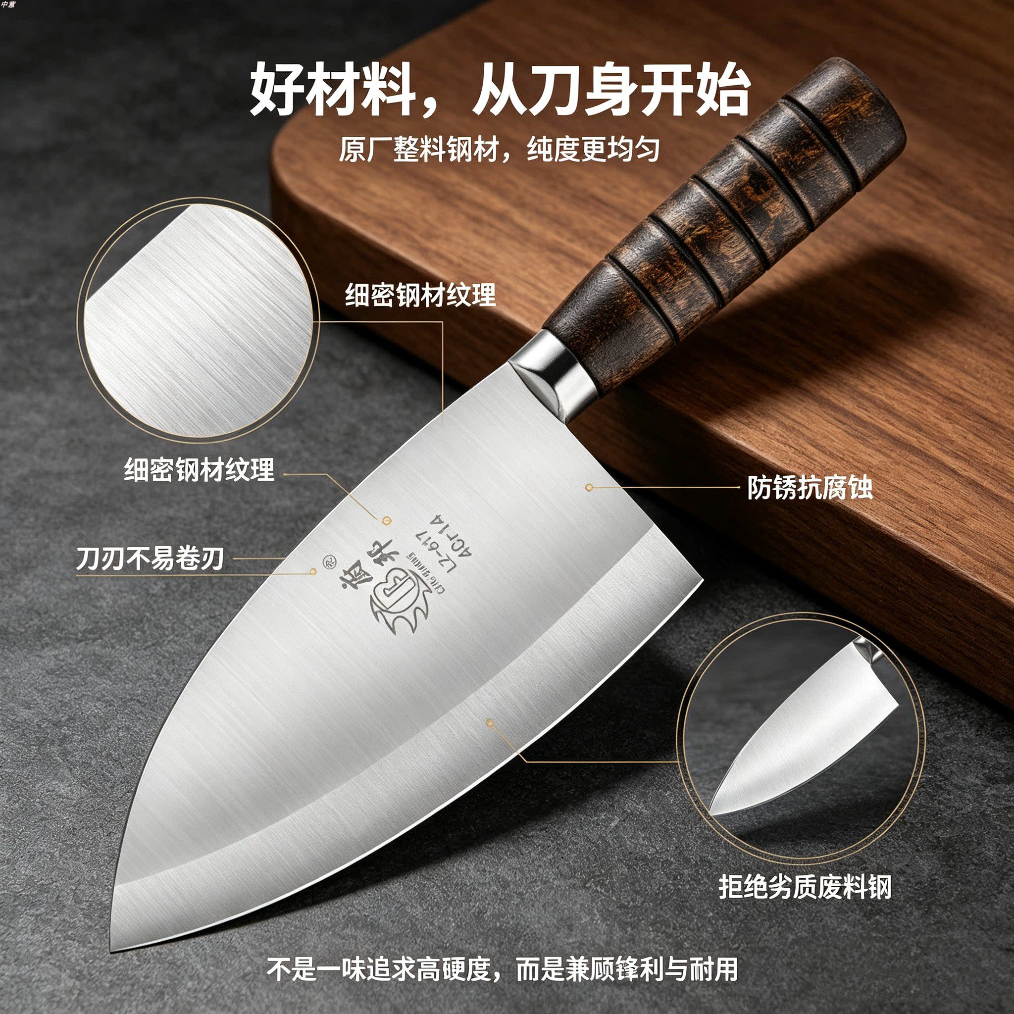 厨邦不锈钢菜刀26cm开刃锻造工艺家用厨房刀具