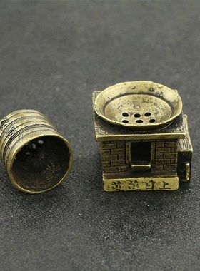 仿古纯黄铜迷你蒸笼香薰炉小摆件古玩蒸蒸日上开业礼品家居摆设