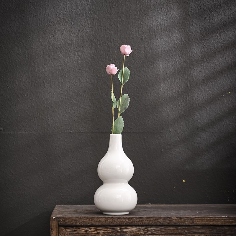 白色葫芦陶瓷花瓶水养现代创意玄关家居客厅餐厅干花插花装饰摆件