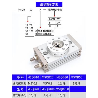 气动小型转角摆动可调90度180度旋转气缸MSQB-10A/20A/30A/50/70A