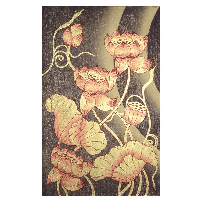 客厅画荷花过道沙发背景墙装饰竖版油画挂画异丽艺术玄关走廊壁图片