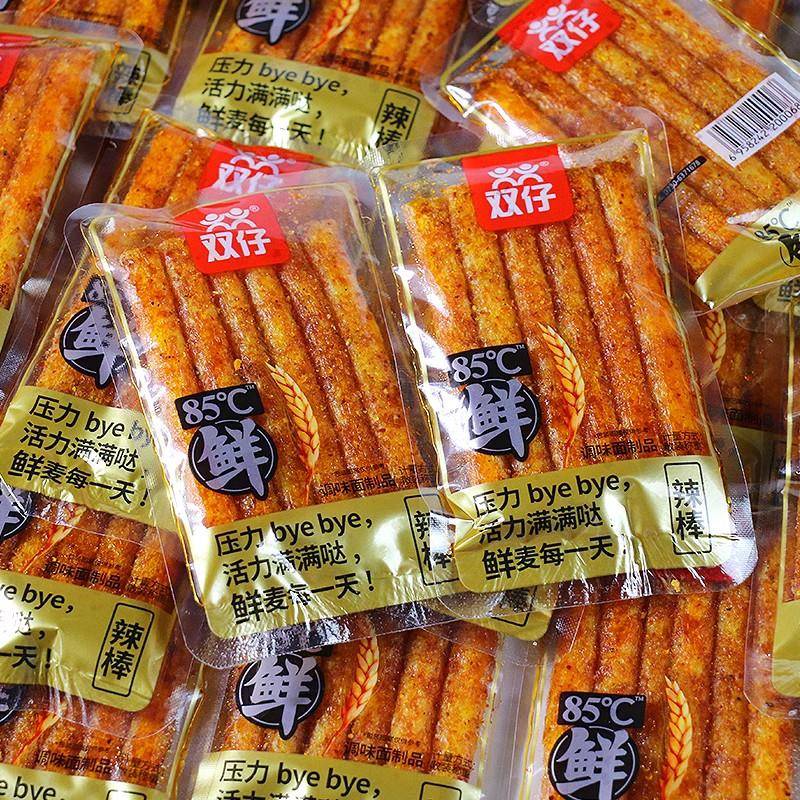 湖南特产双仔85℃鲜辣棒辣条辣皮辣片面筋独立小包装零食散称袋装