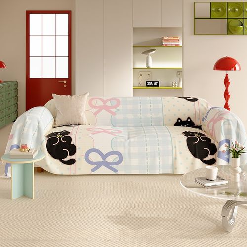 家用百搭客厅沙发巾全包全盖式防尘沙发套罩简约条纹多巴胺盖布巾