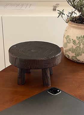 绿植盆栽增高架迷你小板凳高脚小托盘实木置物花盆架复古拍照道具