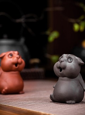 可爱小狗家居装饰摆件手工客厅办公室玄关茶桌面摆设紫砂茶宠可养