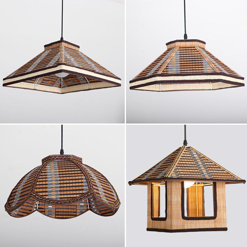 复古怀旧竹编房子吊灯餐馆卧室走廊阳台茶室灯农家乐麻将升降灯具