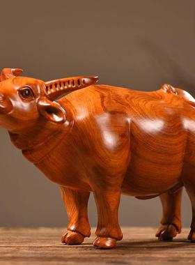 采购产品红木雕刻牛饰品，实木牛工艺品，十二生肖动物，客厅开幕