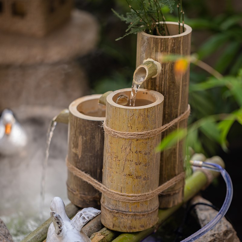 竹子流水摆件水循环庭院装饰复古禅意古风L鱼池水缸造景竹筒流水