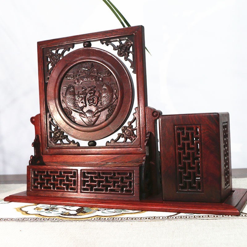 红酸枝笔筒多功能名片盒收纳复古文房礼品N酸枝木多功能笔筒定制