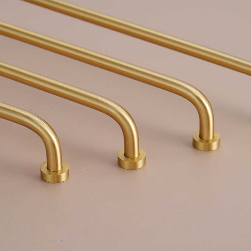 法式黄铜弯管明装单长孔隐形暗装家俱五金衣鞋S厨抽屉柜门拉把手
