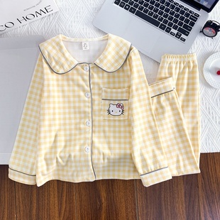 2025新款儿童睡衣春秋季女童娃娃领长袖可爱HelloKitty女孩家居服