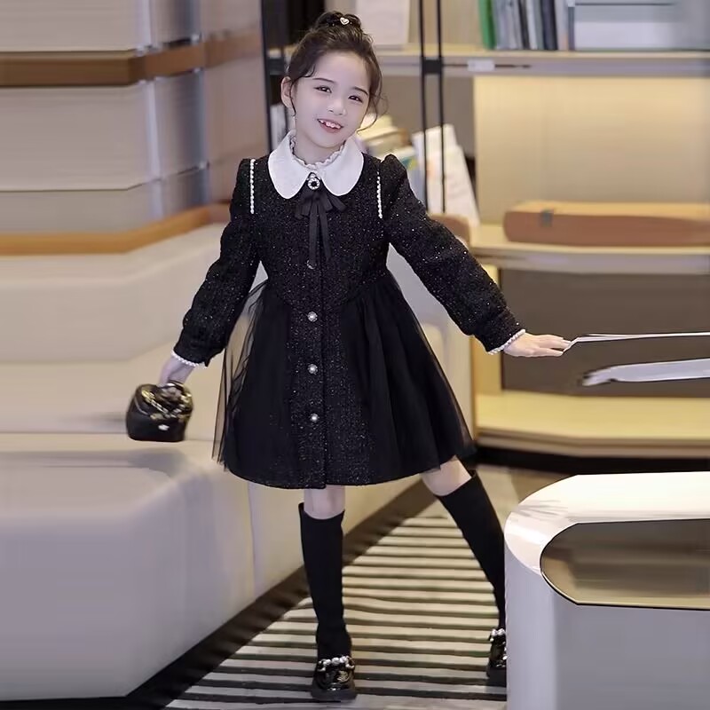 女童小香风连衣裙春季2026新款洋气儿童网纱公主裙外套裙子春秋装