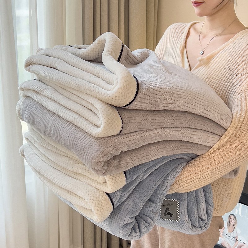 2025新款A类母婴级针织毯双层加厚简约保暖毯子午睡沙发盖毯