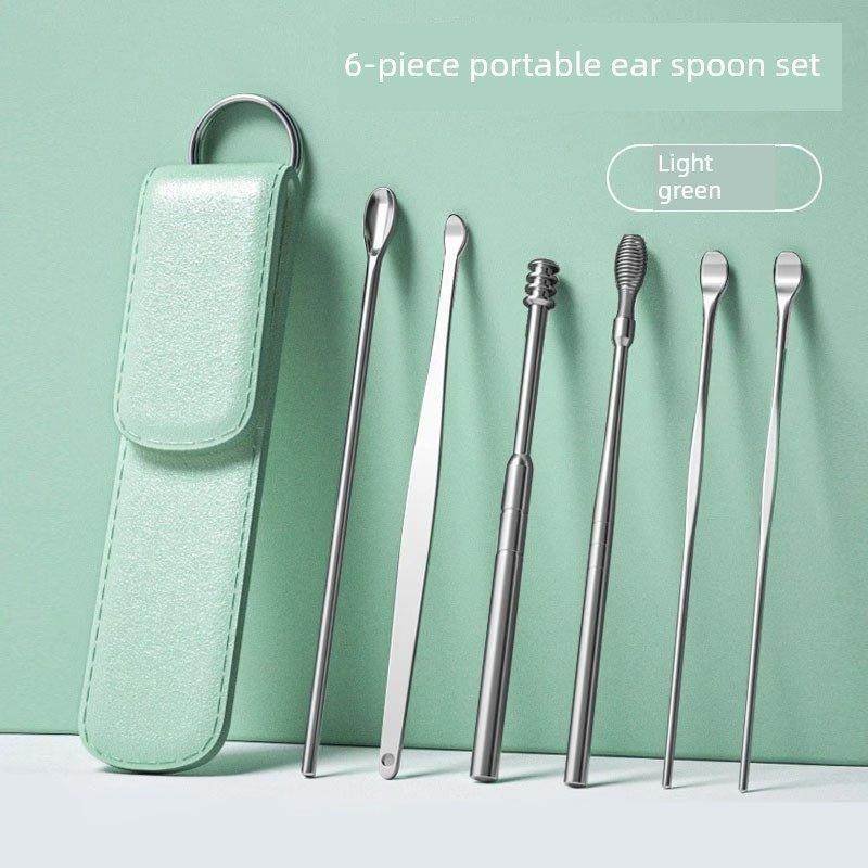 耳勺六件套抠耳工具不锈钢耳勺皮革袋清洁剂家用黄色挖耳不伤害耳,家庭/个人清洁工具,耳勺,淘宝优惠券,粉丝福利购,淘宝优惠卷