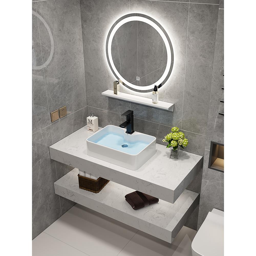 酒店卫生间洗手盆现代简约大理石洗漱池台上方盆双层洗脸盆柜组合