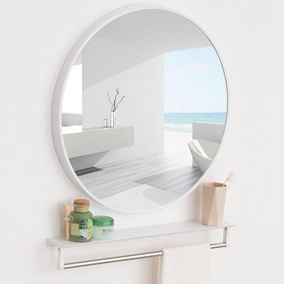 浴室镜子带置物架圆形免打孔卫生间洗手间洗漱台挂墙式白色自粘