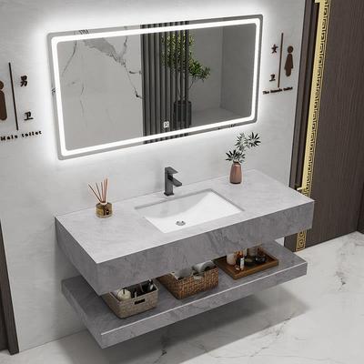 简约双层大理石洗手台浴室洗脸盆柜组合化妆室洗漱台洗面盆可定制