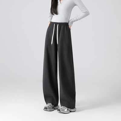 衣恋集团旗下秋季时尚抽绳松紧腰直筒裤抓毛长裤子女式休闲裤