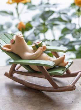 创意解压摇椅摆件桌面可爱青蛙办公装饰卡通庭院阳台桌面造景礼物