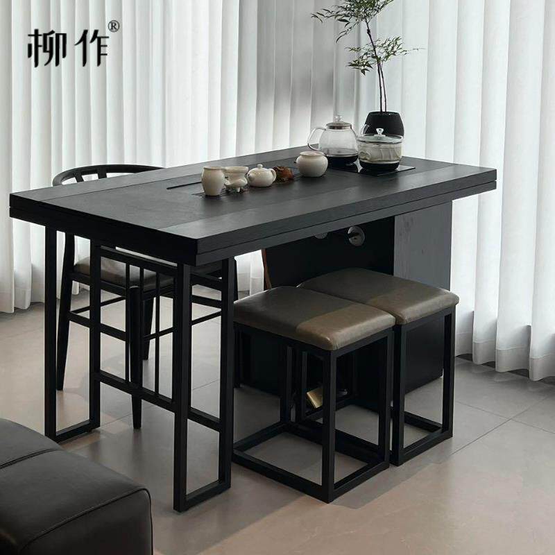 新中式茶桌实木黑色高级感定制禅意茶室家用阳台现代简约茶台