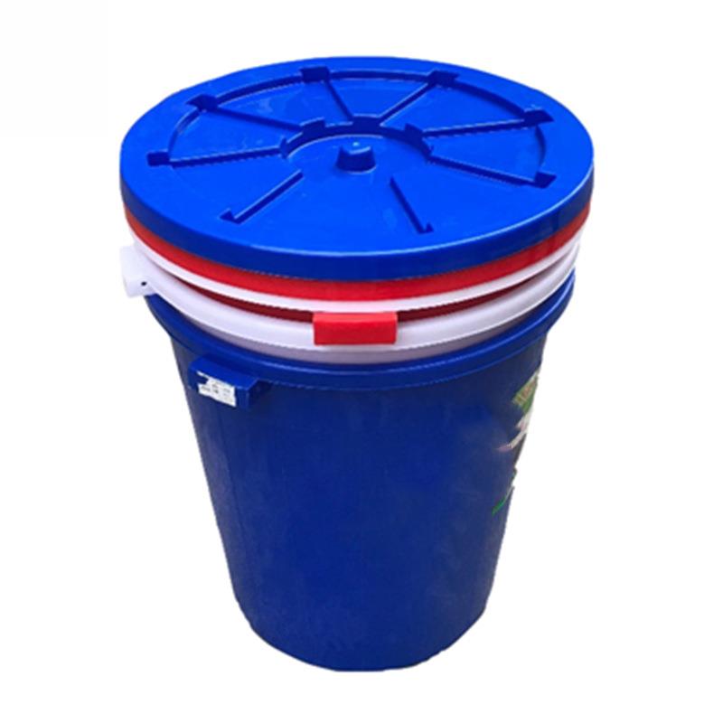 厂家供应全新料塑料大水桶大容量塑料米桶蓝白红带盖大圆桶