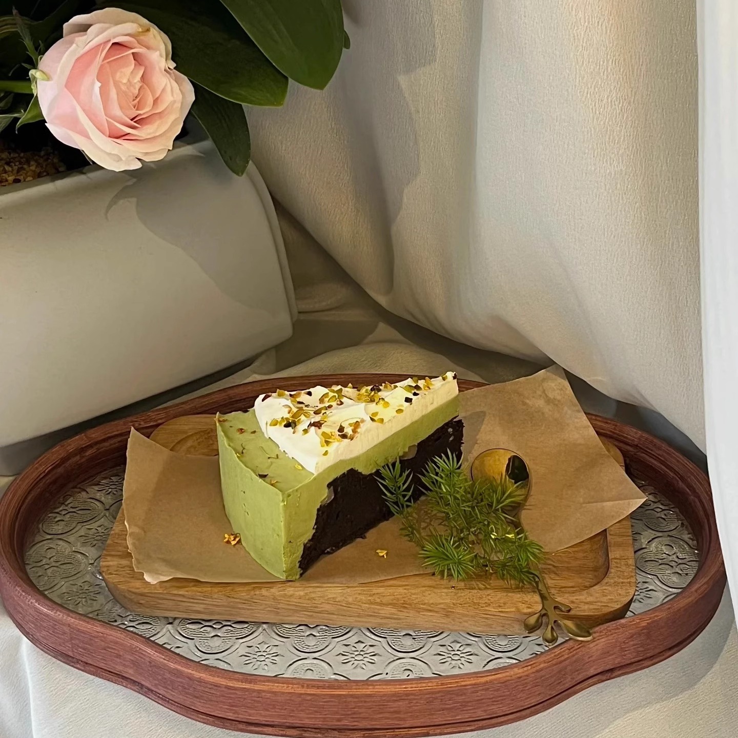 餐厅创意实木海棠花玻璃托盘水果盘下午茶展示盘中式糕点盘零食盘