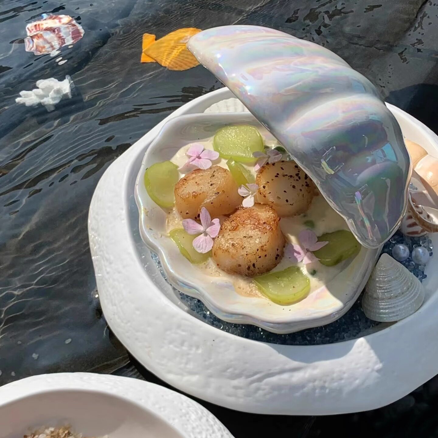 餐厅创意陶瓷分子料理贝壳点心餐具法式西餐海洋风下午茶展示盘子